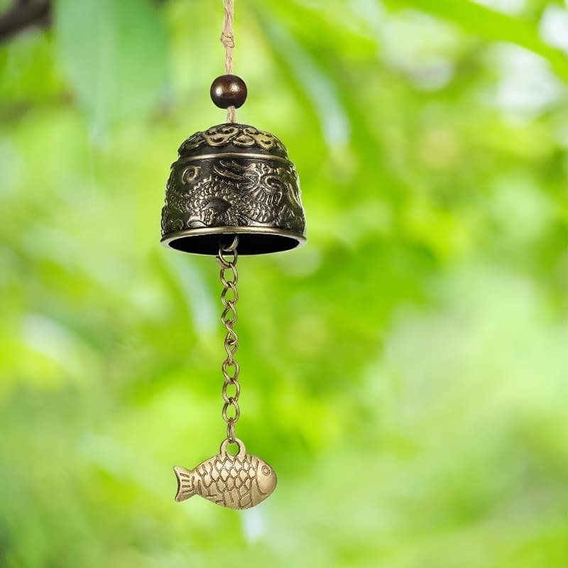 TEMU Dragon Wind Chime - Elegant Metal Outdoor & Indoor Decor, Intricate Dragon Design With Fish Accent, Beaded Chain For Garden, Patio, Or, Perfect Gift For , Dragon Decor