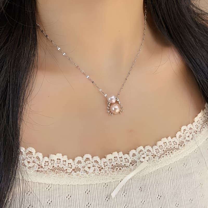 TEMU 1pc Crab Heart Necklace Niche All- Sense Sweet Clavicle Chain Suitable For Women' Wear