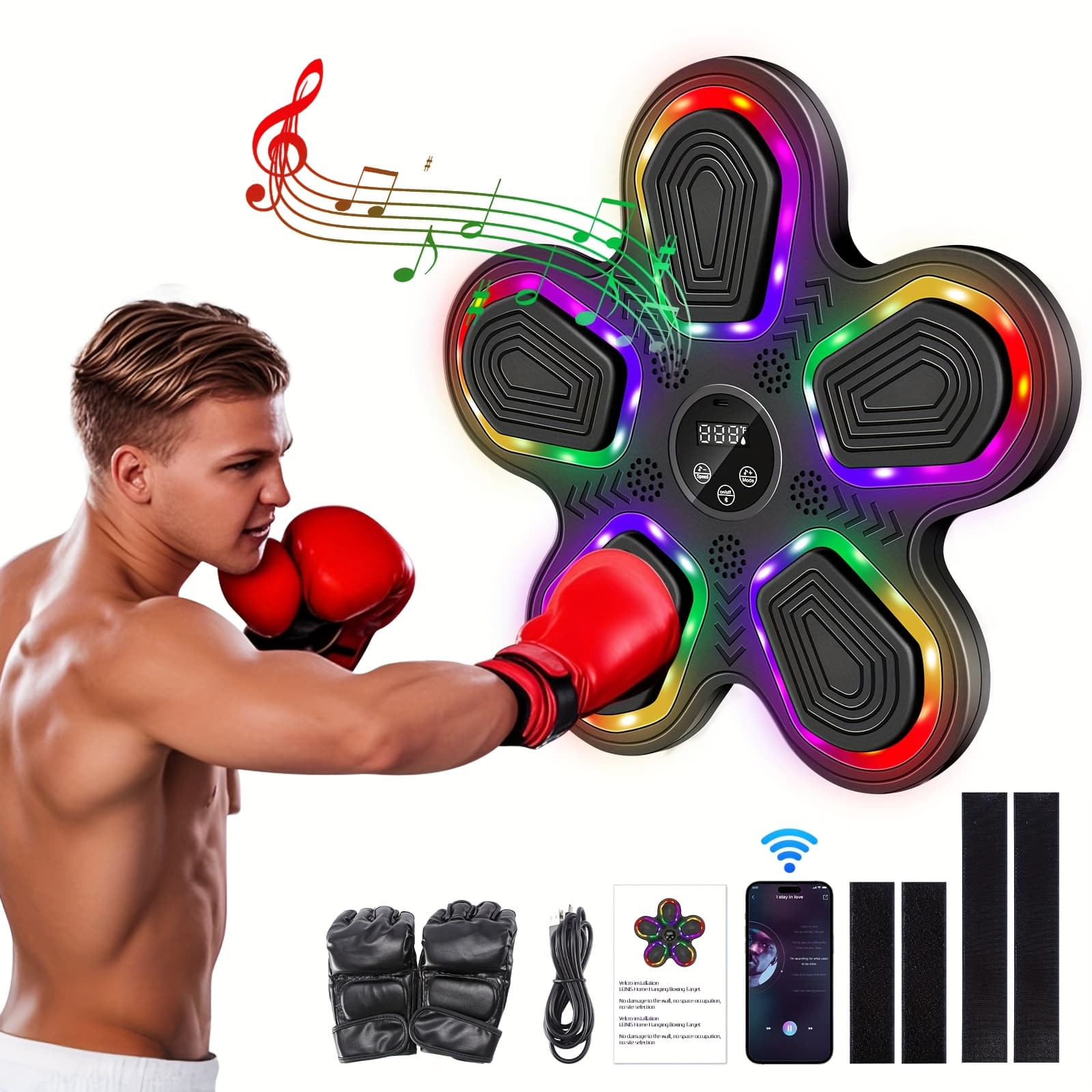 TEMU Upgraded Smart Music Boxing Machine, Wall-mounted Music Boxing Trainer, Boxing , With Boxing Gloves, Music Boxing Game, Suitable For Home, Indoor, And Gym Use, A Christmas And Holiday Gift