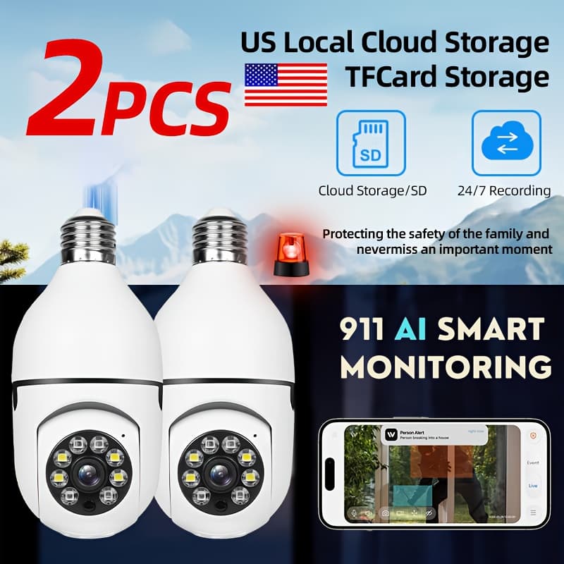 TEMU 2pcs Hawkray 2k Hd Smart Bulb Camera With Detection & Night Vision Monitoring Audio Home Security Camera .4g/5g Wifi
