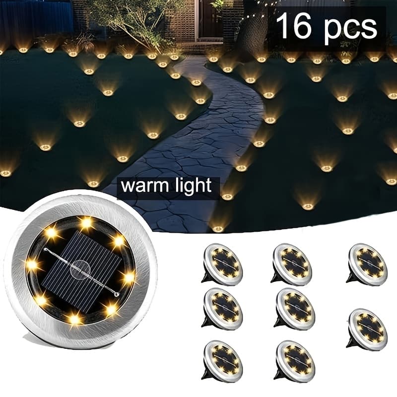 TEMU 16 Outdoor Solar Buried Lights, 8 Led Buried Lights Ip44 Landscape Garden Lighting, Suitable For , Courtyards, Lawns, And