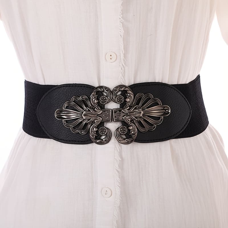 TEMU Women's Elastic Waistband Four-season Casual Korean Style Decorative Dress Wide Belt
