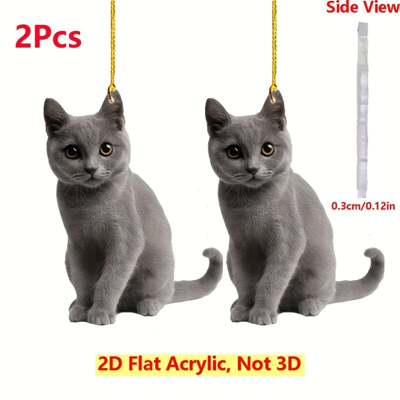 TEMU 2d Flat, 2pcs Acrylic Blue Cat Pendants, Suitable For Atmosphere Decoration, Car Interior Charms, Acrylic Ornaments, For Cat Lovers, 2d Flat