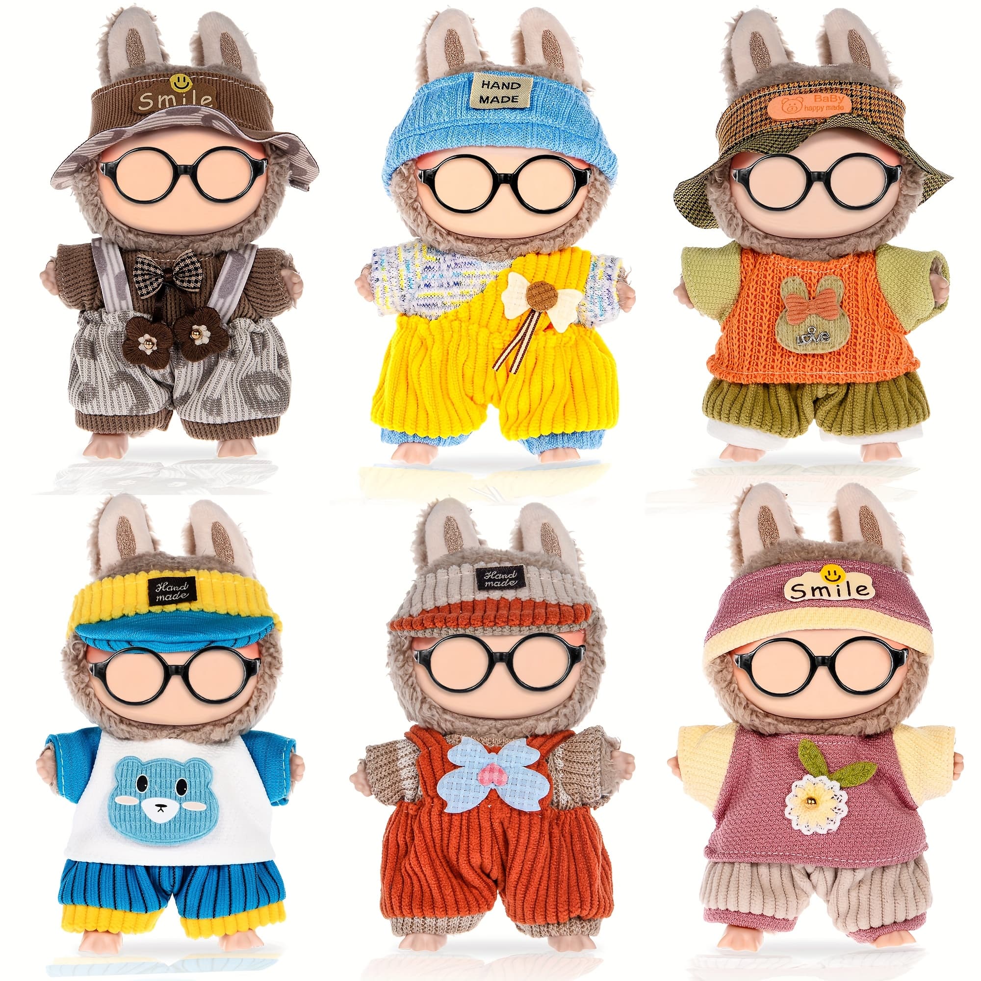 TEMU A 6-item Clothing Set For Labubu, Featuring Cute Additions For Play (glasses, Shoes, And Doll Not Included). A Perfect Gift For Aged 3 And Up For Christmas Or Halloween