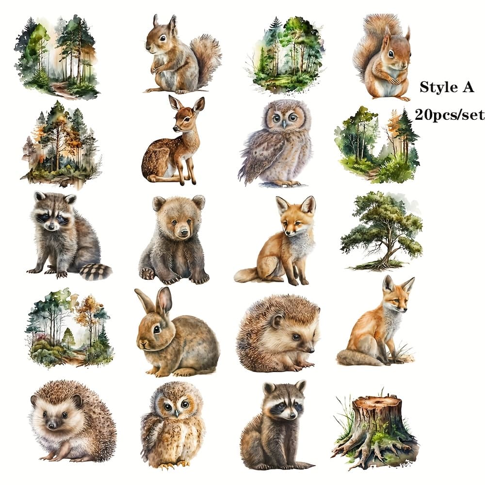 TEMU 20pcs/set Animal Stickers Featuring Foxes, , And Hedgehogs For Decorating Notebooks, Albums, Diaries, And Magazines