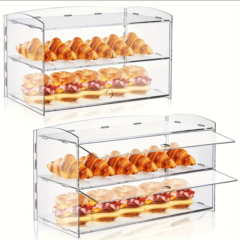 TEMU Countertop Bakery And Pastry Display Box, 2-tier Transparent Acrylic Display Case, Suitable For Donuts, Bread, Cupcakes, Fruits - Perfect For Home Parties, Cafes, Bakery Finished Goods Display