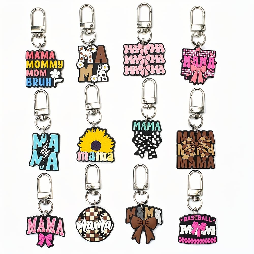 TEMU 12pcs Plastic Mom Theme Keychain, Mom Key Chain, Purse Backpack Decoration Luggage Charm Additions Birthday Party Supplies Gift