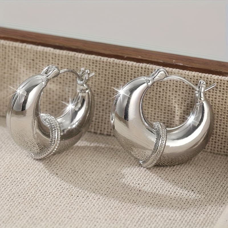 TEMU Retro Thick Hoop Earrings, Copper Earrings, Fashionable Party Jewelry, Versatile Earrings For Daily Casual Wear, Suitable For Wearing On , A Gift