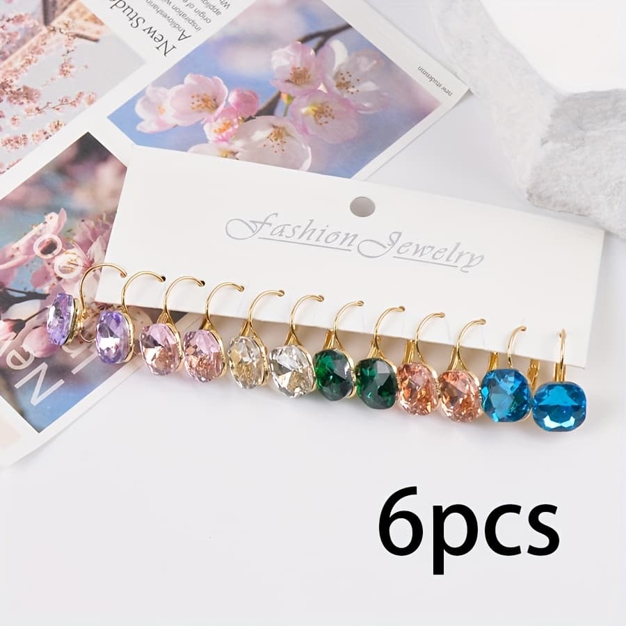 TEMU 1 Set Of 6 Pairs Exquisite Fashion Ear Jewelry, Colorful Pendant Earrings, Suitable For Birthday Daily Wear And Gifting