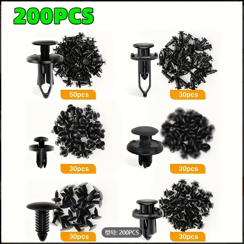 TEMU 200pcs Car Fastener Clips 6mm 7mm 8mm 9mm 10mm Universal 6 Sizes Mixed, For , For Ford, Gm, For , Bumper Push Rivets, Auto Parts Removal Tool