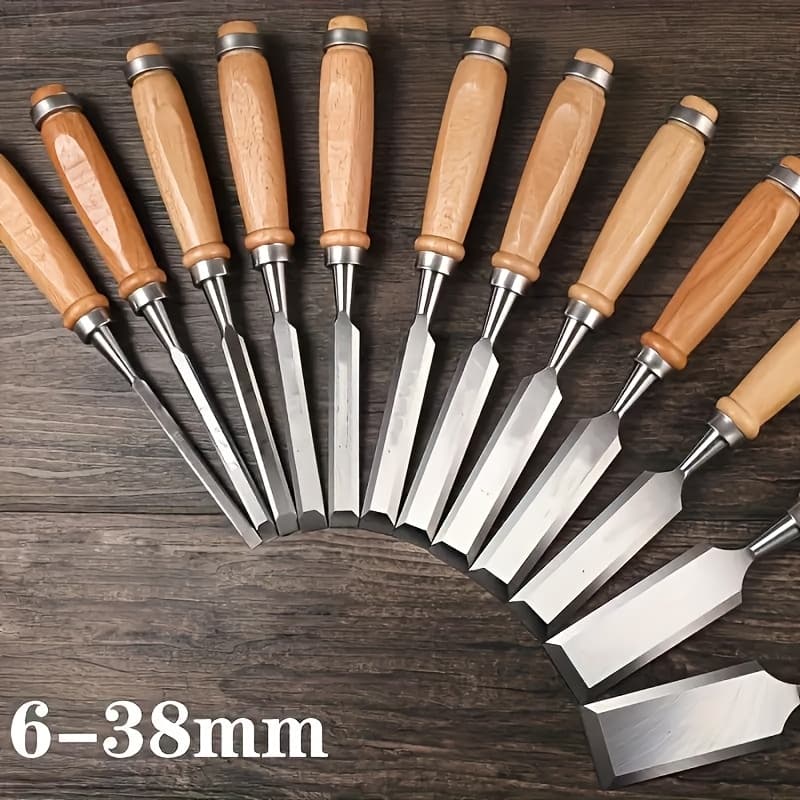 TEMU 12/24pcs Professional Wood Carving Chisel Set, Wood Handle With Comfortable Grip - Essential Detail Carving Tools For Woodworking, Hand Tools
