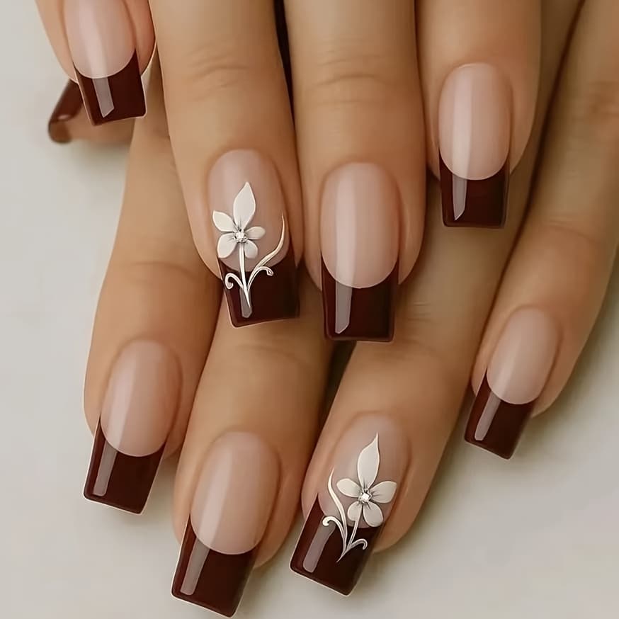 TEMU Elegant Style: Wine Red Ombre Press-on Nails With , Light Luxury Long Square Shape With Glitter Accents