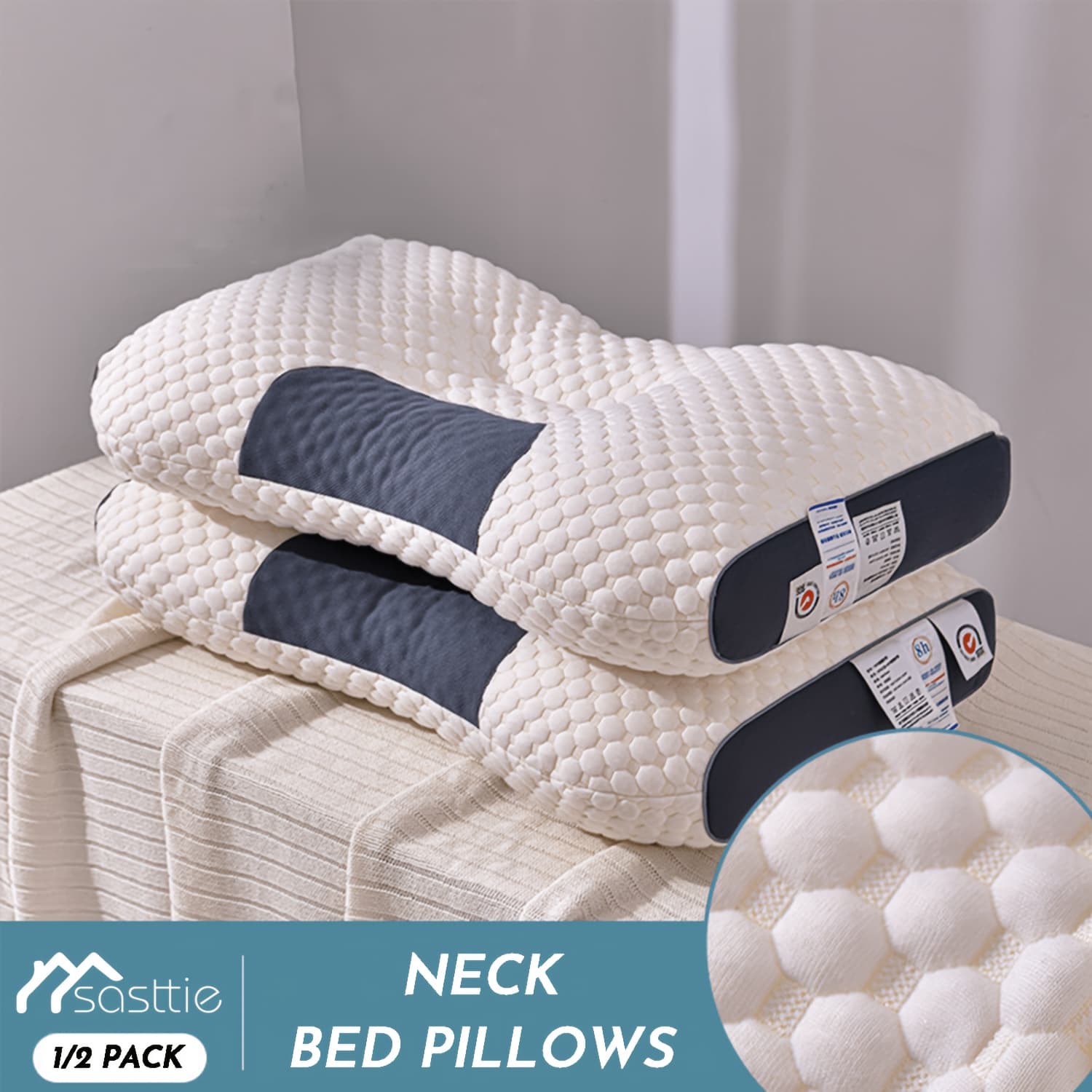 TEMU Ultra Soft Bed Pillows, Pillows, Modern Cervical Bed Pillow | 1/2pcs | Soft, Reversible, Breathable, Zippered, Washable Cover | For Side Sleepers, Back Sleepers