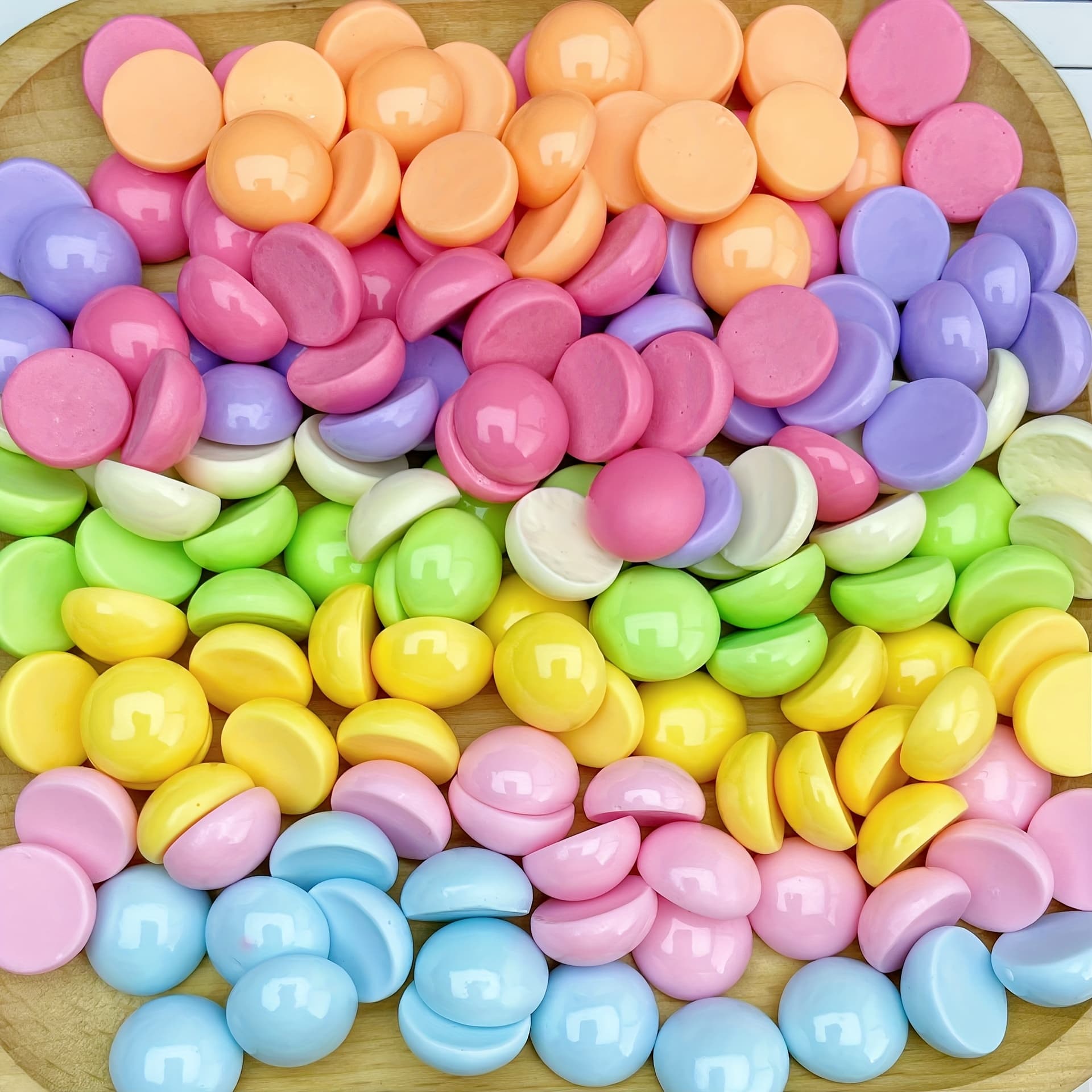 TEMU 30pcs Mixed Color Half-round Bean Resin Decorative Beads, Glossy Round Flat-back Patches, Diy Stud Earrings, Hair Clip Jewelry Accessory Materials, Edge Trimming Materials
