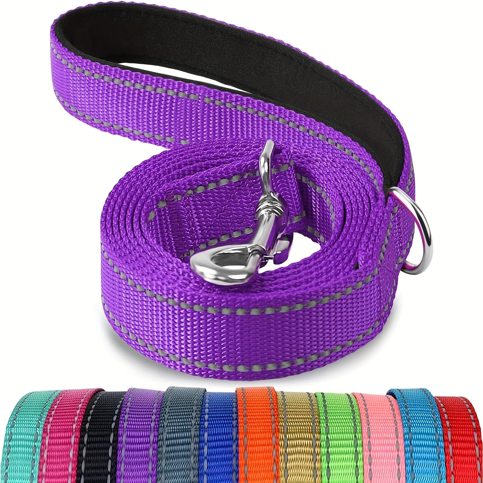 TEMU Reflective Dog Leash With Padded Handle, 5 Feet Long And 1 Inch Wide, Suitable For Walking And Training Medium To Large Dogs. Durable And Sturdy, In Multiple Color Options, Without Battery