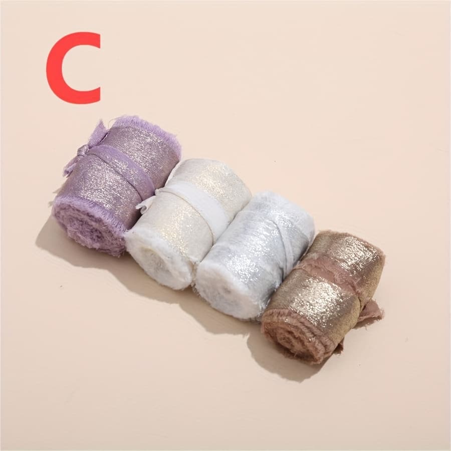 TEMU 4 Roll, 1.5" X -"craft-ready" Shimmering Golden Chiffon Ribbon, Frayed Edge For Bridal Bouquets, Gift Wrapping & Wedding Decor Crafts