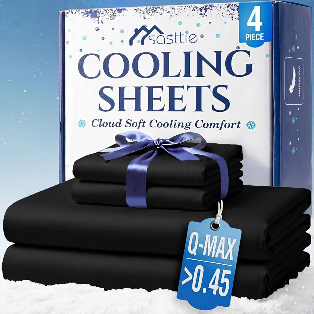 TEMU Cooling Sheets - Bamboo Bedding Breezeweave 4pcs Queen Size Cooling Bed Sheets For Hot Sleepers, Kids & Deep, - , Smooth, 16in Deep Pocket