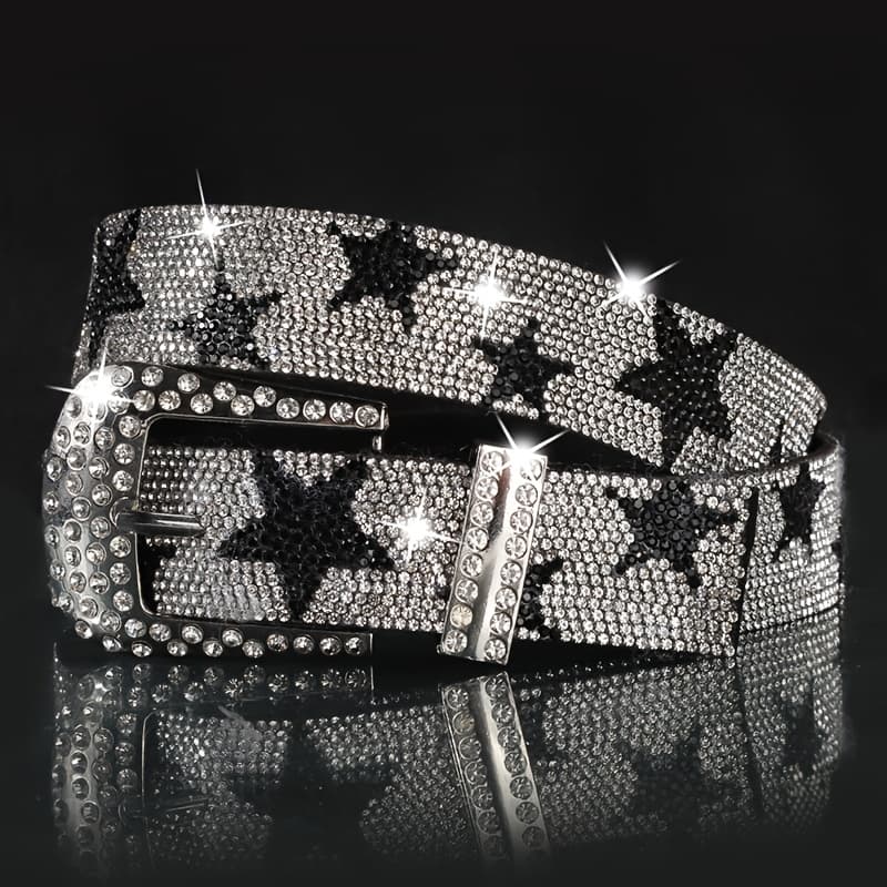 TEMU Stylish Sparkling Belt Trendy Star Pattern Belt Belt Ladies