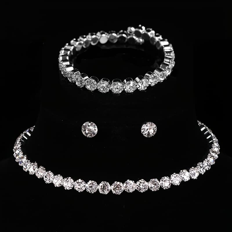 TEMU European And American Cross-border Bridal Additions 3pcs Set Wedding Drop Necklace Earrings