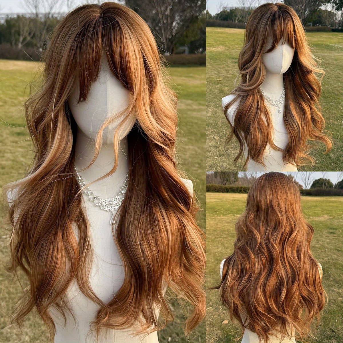 TEMU A Long, Wavy, Curly Wig With Highlights And Bangs, Made From Synthetic Materials, Beginner-friendly, Heat-resistant, Elegant For Everyday Use For Women