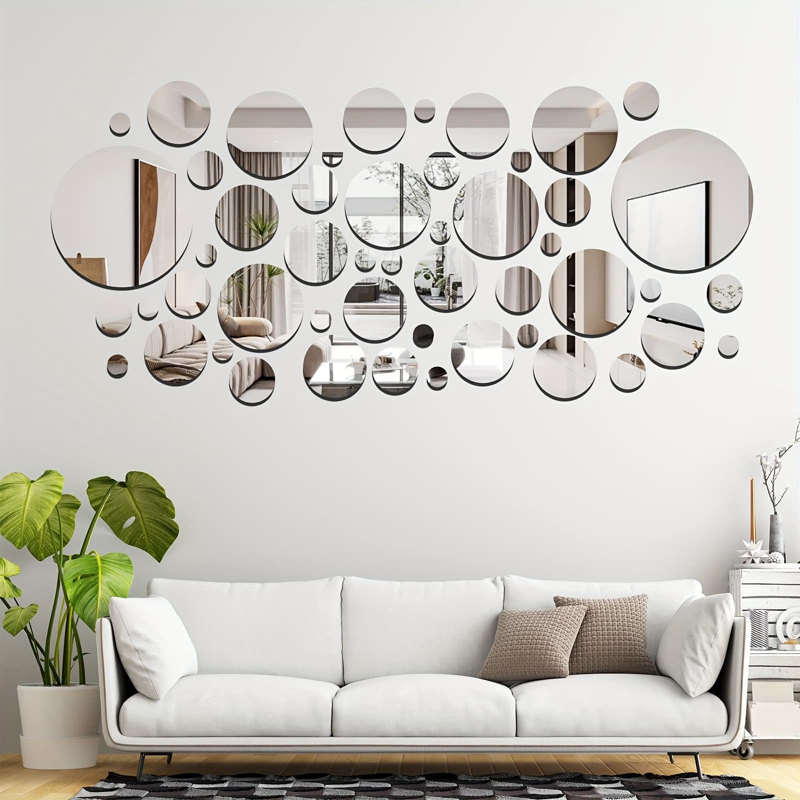 TEMU 50pcs 3d Mirror Wall Stickers, Self-adhesive Round Acrylic Wall Decals With Multiple Sizes, Home Art Decor For Bedroom, Bathroom & Office