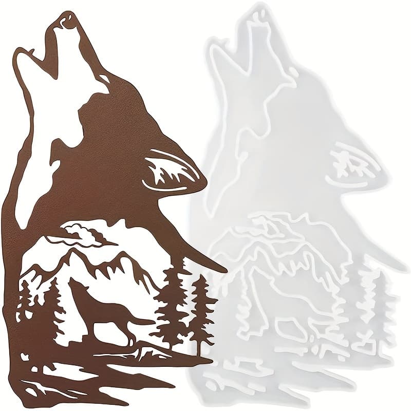 TEMU Wolf Resin Mold, Wolf Wall Decor Resin Mold For Resin Casting, Wolf With Mountain And Wall Art Animal Silicone Mold For Wall Hanging, Window Door Decor
