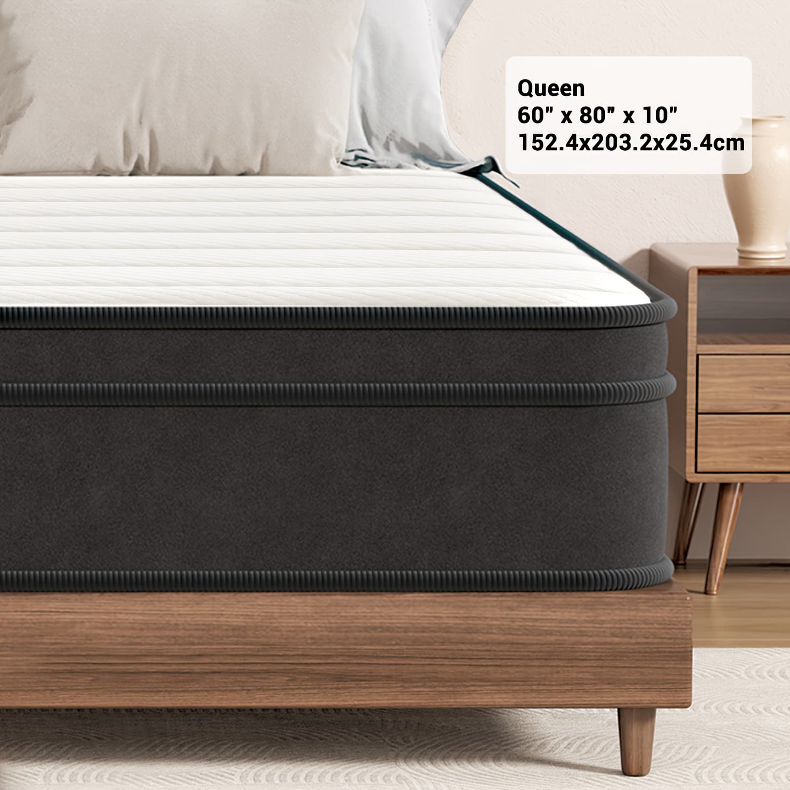 TEMU 10" Queen Size Hybrid Mattress With Memory Foam & Individually Wrapped Coils - Cooling, Motion Isolation, - - For Pressure Relief &