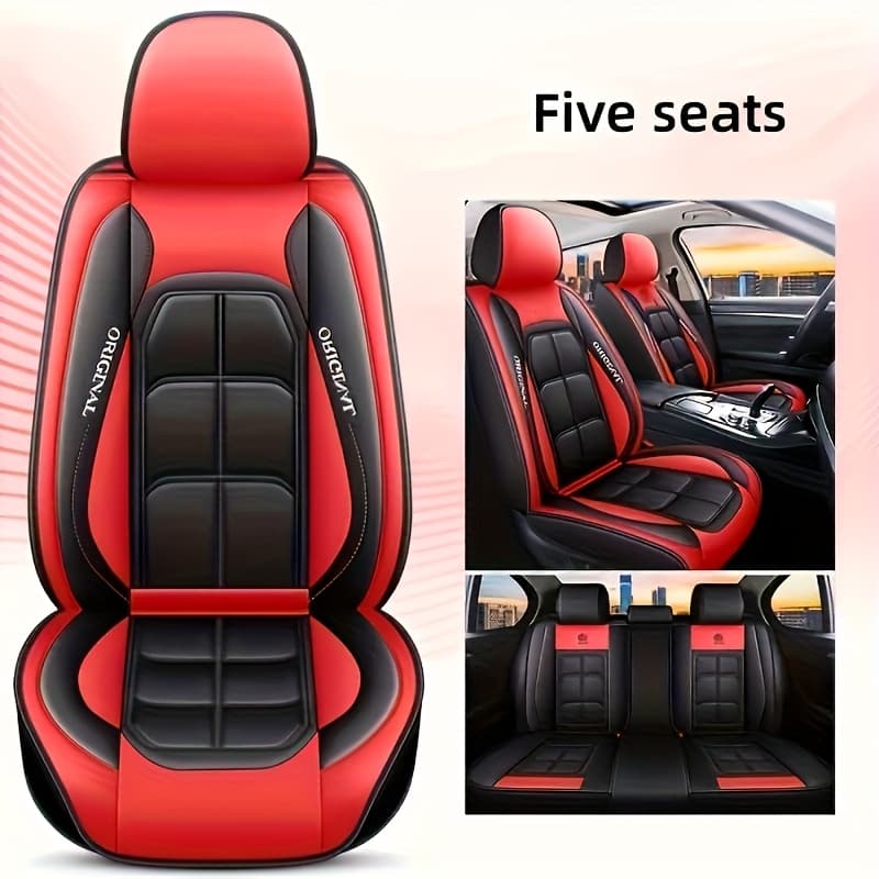 TEMU Universal Pu Leather Car Seat Set, Premium 5pcs Seat Set, Suitable For Suvs, Pickups, Sedans, Luxury High , With Sponge Filler - Easy To , Not Washable, Christmas Gifts