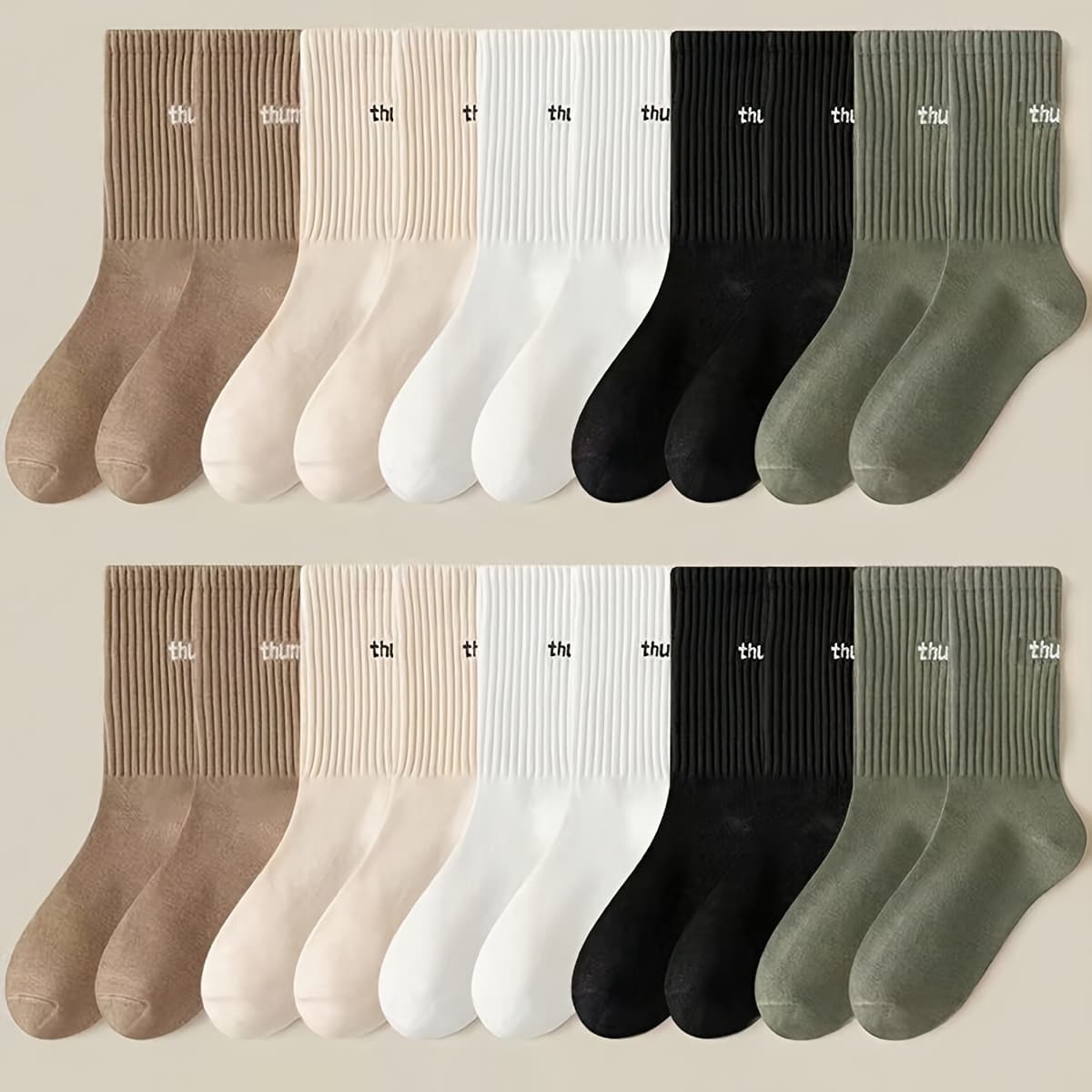 TEMU Mixed /10-pair Men's Mid-calf Socks - Simple Vertical Stripe With Heel Lettering, , Suitable For The Office