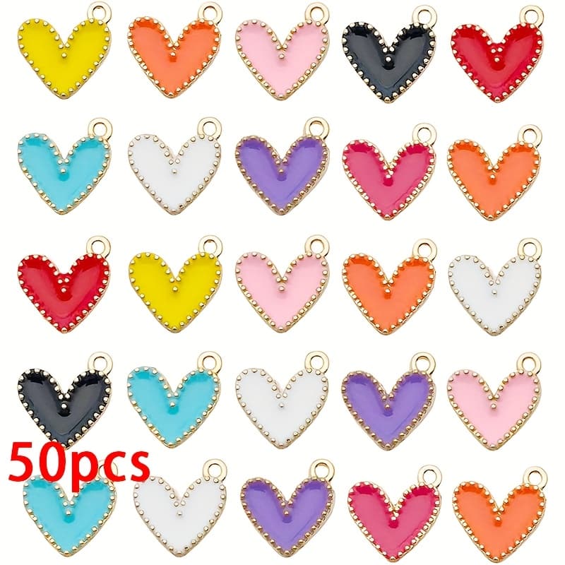 TEMU 50pcs Cute Love Heart Enamel Pendant Romantic Charms For Jewelry Making Earrings Bracelet Necklace Additions Valentine's Day