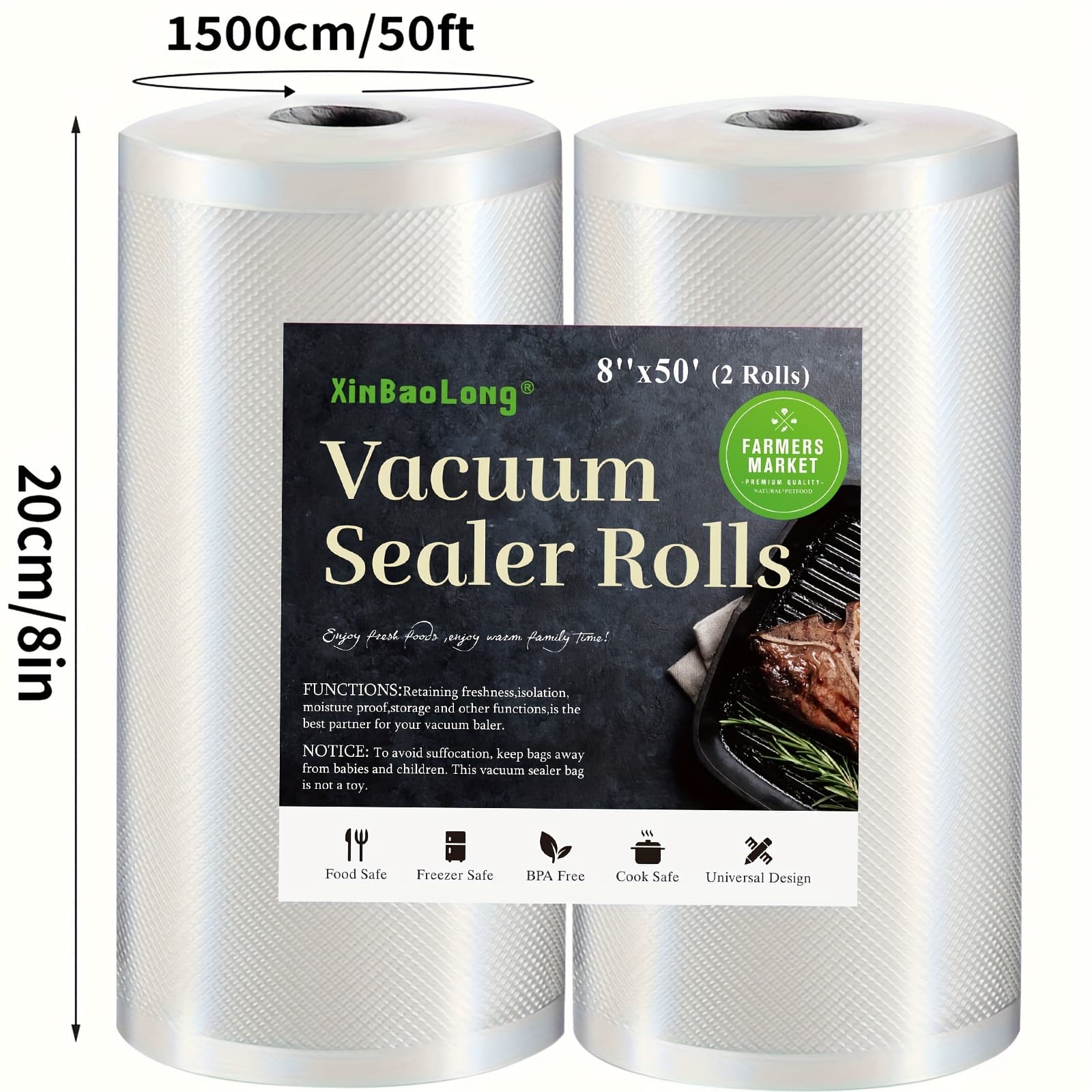 TEMU 2pcs Food Vacuum Sealed Bag 1500cm Combination, Food Vacuum Preservation Bag, Commercial Grade, Heavy-duty, Free Of Bisphenol A, Very Suitable For Vacuum Storage.
