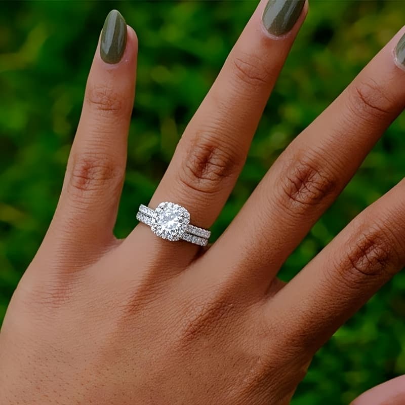 TEMU 2pcs/set Shining Synthetic Zirconia Ring Set For Ladies' Wedding Banquet Exquisite Additions Gift