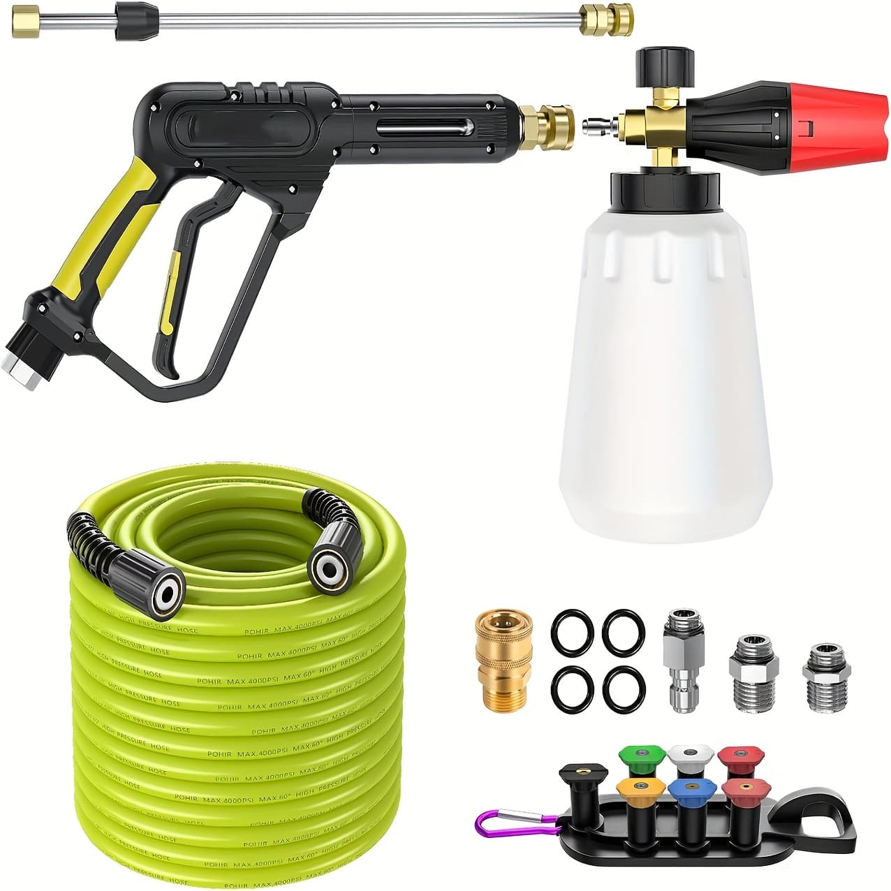 TEMU Pressure Washer With Foam Cannon & 50ft Power Washer Hose, 3600psi Pressure Washing Kit With 15" Extension Wand & 7 Nozzle Tips, 3/8'' Quick Connector & M22 15mm/14mm Fittings
