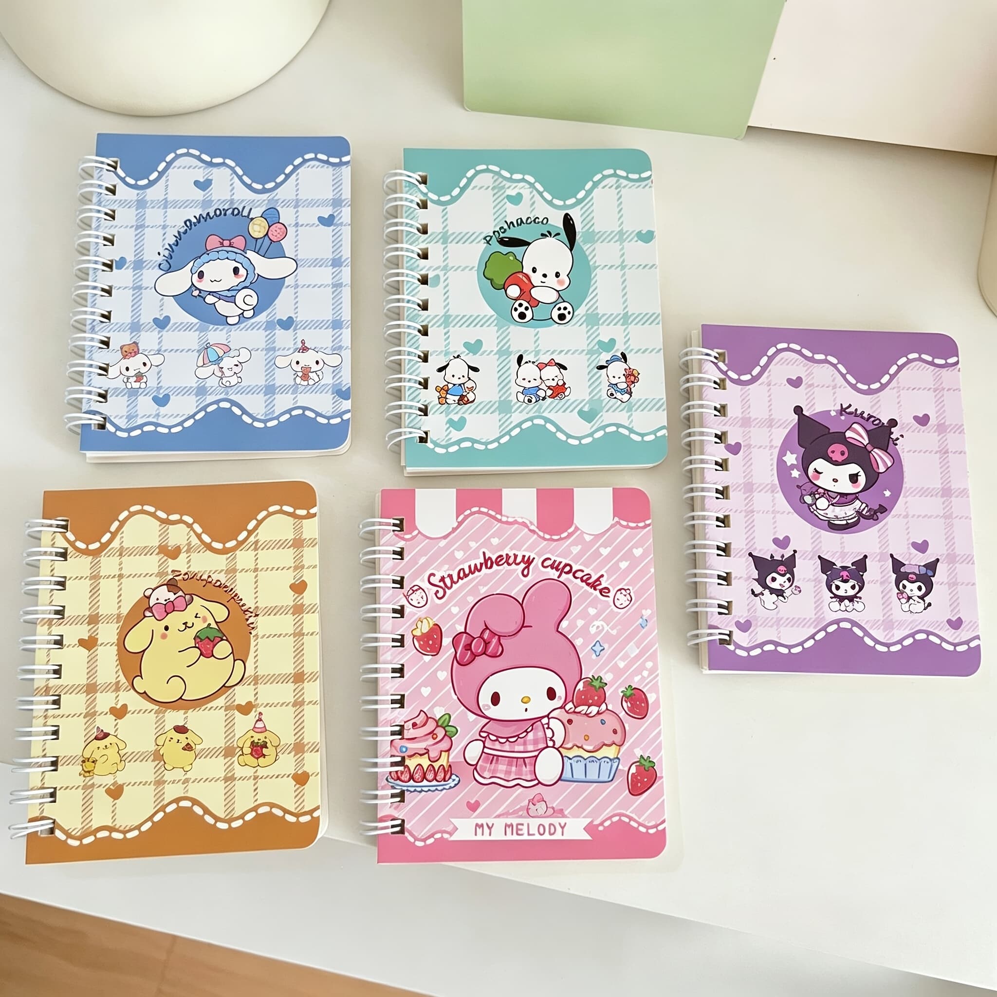 TEMU Random 5 Hello Kitty And Pompompurin Mini Spiral Notebooks, A7 Size 3.94*3.15 Inches Portable Notepad, Suitable For School, Office, Journaling, Ideal Christmas And Thanksgiving Gift