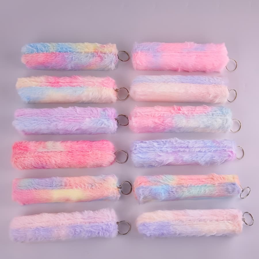 TEMU Pencil Case, 12pcs Soft And Comfortable Faux Fur Gradient Stationery Bag, Autumn And Winter Portable Storage Pouch, Pencil Box, Suitable For College Students, Gift For Halloween And Christmas