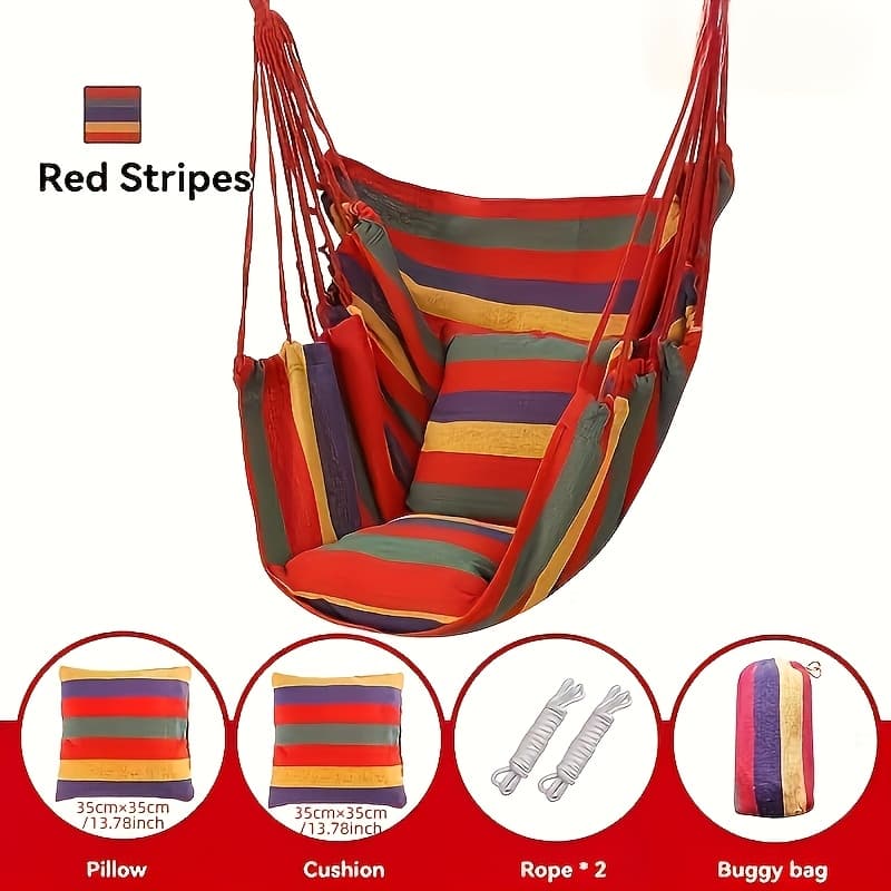 TEMU 3pcs Hammock Set, 1pc Hammock With 2 Pillows, Outdoor Single Canvas Hammock With 2 Pillow Cushions, Space Saving, , Sturdy Garden Lounge Seating