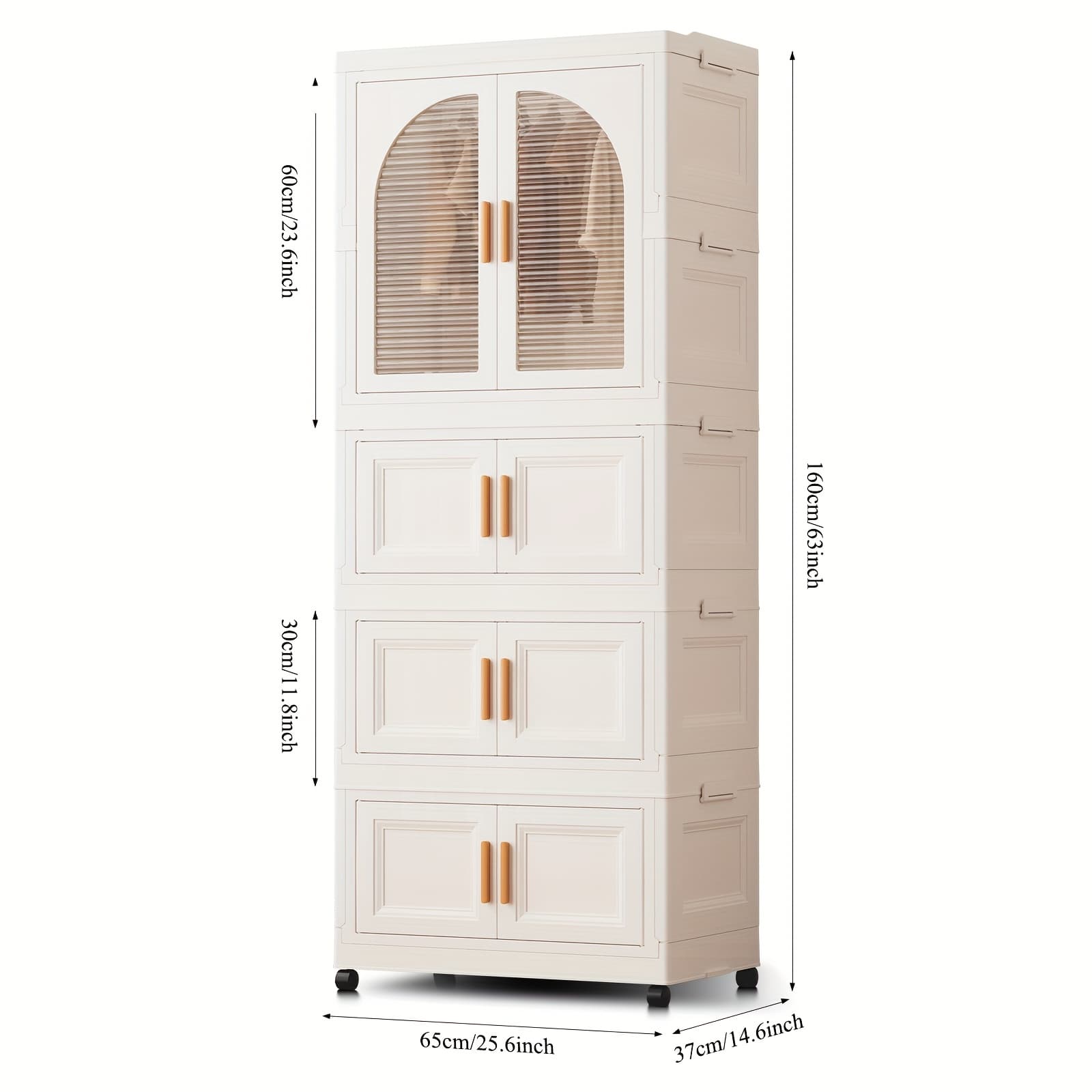 TEMU Storage Bins, 25.6" Side Wide Folding Wardrobe, 25.6" X 14.6" " With Magnetic Door, Plastic Storage Cabinet On Wheels (one Wardrobe Level And 3 (or Two) Folding Boxes And 10 Hangers And 4 Hooks)