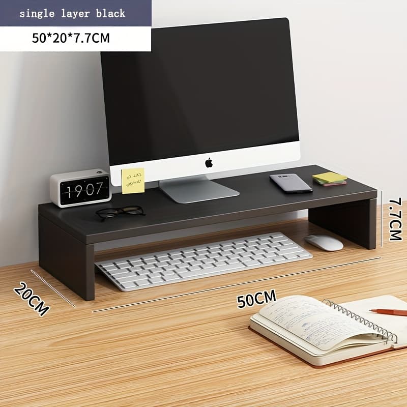 TEMU Ergonomic Screen Stand & Desktop - Wood Computer Desk Mount For Laptop, Tv, Printer - Adjustable Height Natural Wood Screen Elevator, Platform For Office Setup
