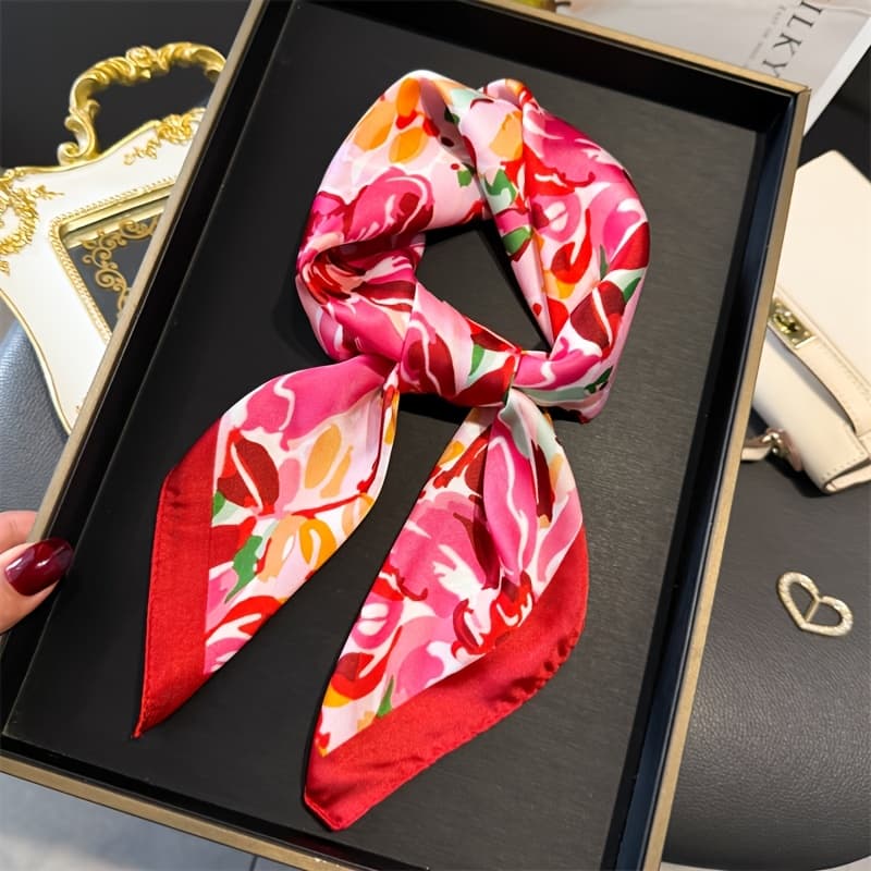 TEMU A Beautiful And Elegant Floral Scarf Measuring 70*70 Cm, Perfect For