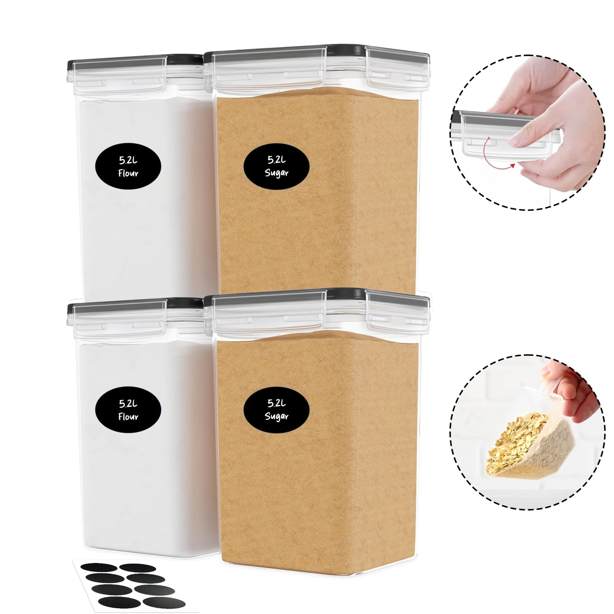 TEMU Set Of 4 Spacious Kitchen Organizers And Pantry Storage Solutions, Each With A Capacity Of 5.2 (175 Ounces). Plastic Containers Are Airtight And Come With Lids