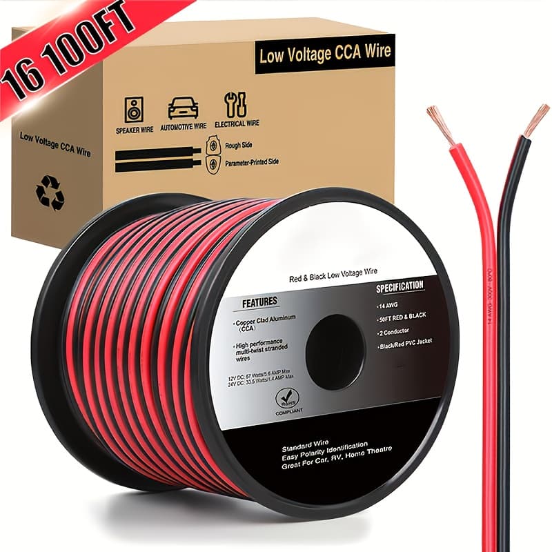 TEMU 1pc/2pcs Copper Clad Aluminum Wire Red Black Cca Electrical Cable 2 Conductor Parallel Flexible Extension Cords For Car Audio Radio Speaker Amplifier