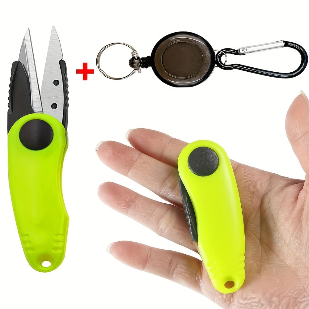 TEMU 2pcs Set: Quick Knotting Tool, Shrimp-shaped Folding Fishing Scissors, Retractable Rope Set, Fishing Line Trimmer, Fish Clip, Fishing Tackle
