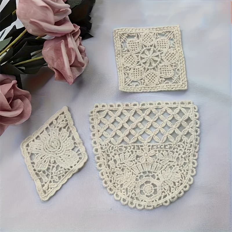 TEMU 3pcs Embroidered Lace Decals, Embroidered With Mesh Yarn, Sewn Clothing, Jackets, Jeans, Dresses, Hats, And Handicrafts