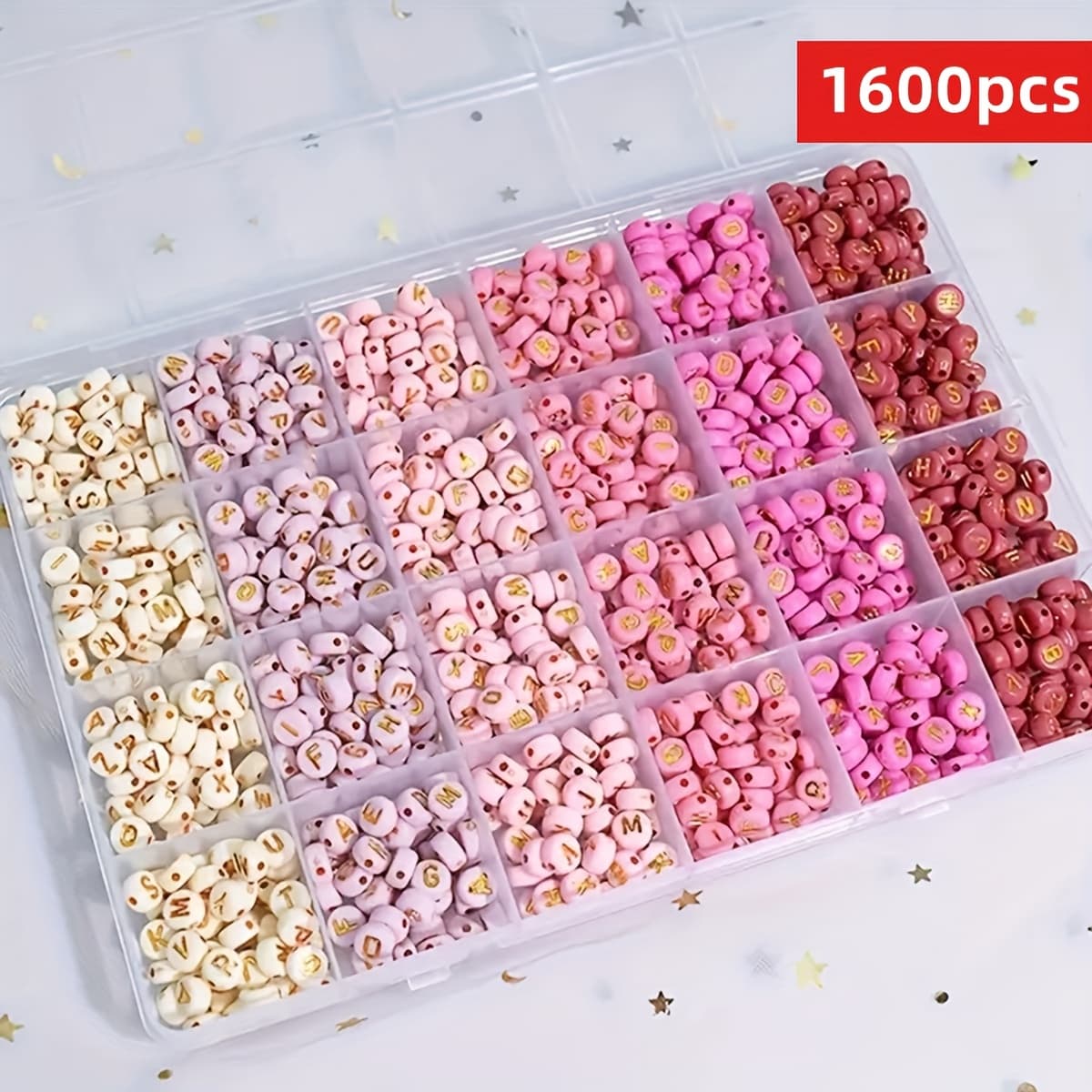 TEMU 1600pcs/1box Of Pink,white And Red Golden Letter Bead Set, Suitable For Jewelry Making Diy, Handmade Such As Bracelets, Necklaces, Pendants, And More