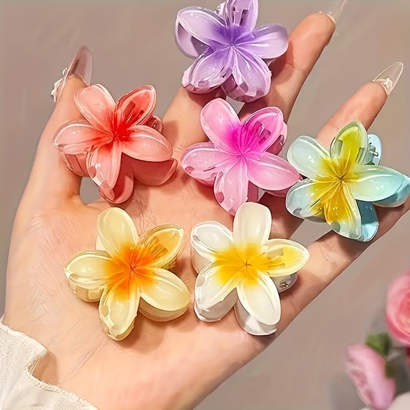 TEMU 7 Random Gradient Color Flower Hair Clips, Spring And Summer Fashion , Travel Additions, Large Cute Gift Hair Clips