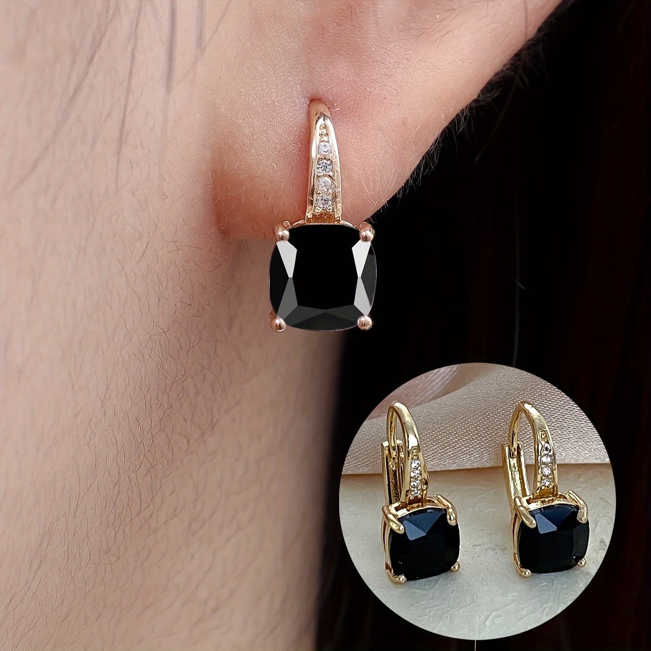 TEMU Temperament All-match Square Synthetic Zirconia Stud Earrings Fashionable Trendy Women's Earrings