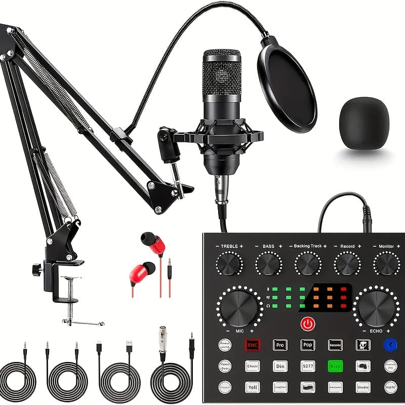 TEMU Professional Podcasting Bundle - High-quality Bm-800 Condenser Studio Microphone With V8s Laptop Sound Card, Perfect For Vlogging, Livestreaming, Streaming, Recording