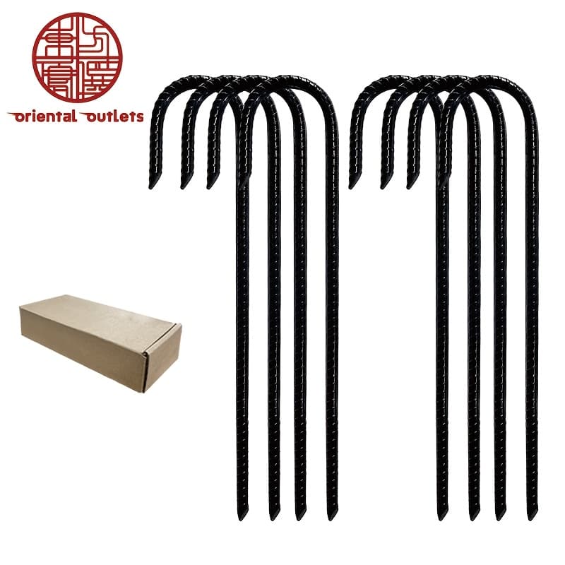 TEMU Stakes - 12 Inches, Heavy-duty For Strong , Ground Anchors, Garden Yard Stakes, Camping Pegs, Tent Stakes, Trampoline Additions, 4/8pcs Set (silvery/black)