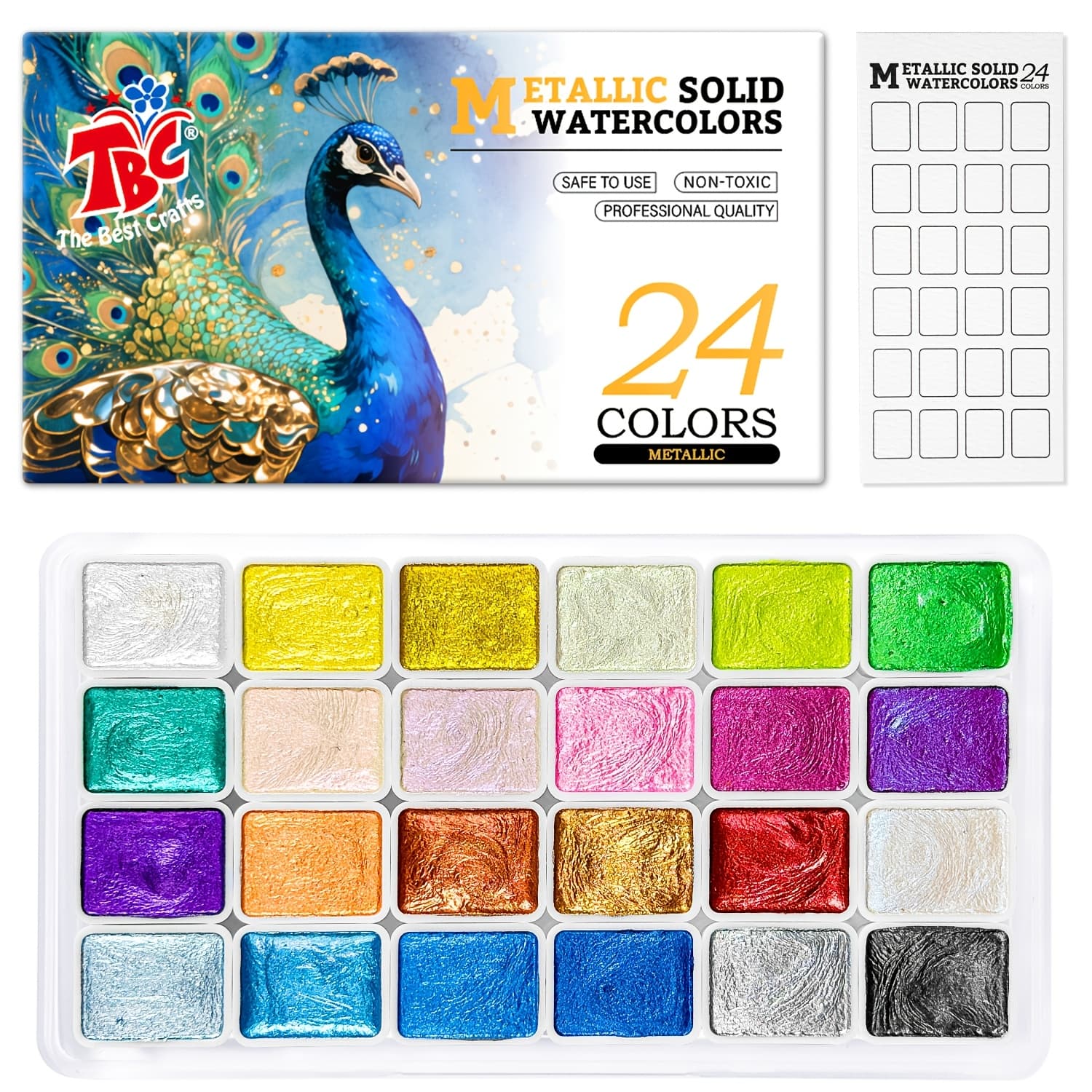 TEMU Tbc 24 Colors Metallic Solid Watercolor Set, Palette, Art Supplies For Painting/travel/school, Adult Beginners And Professionals
