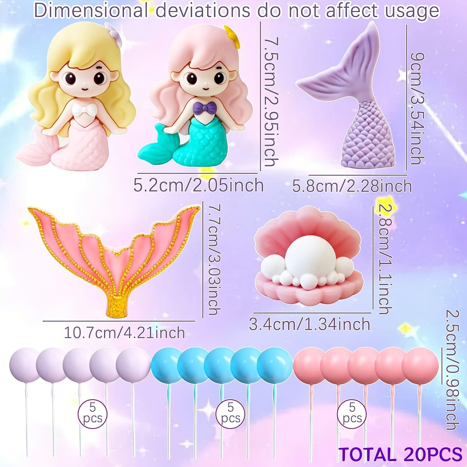 TEMU Laventy 20pcs Mermaid Tail Cake Topper Under The Sea Cake Decoration Seashell Cake Topper Mermaid Tail Cake Topper Mermaid Party Supplies(the Color Of At Of The Ball Is Random)